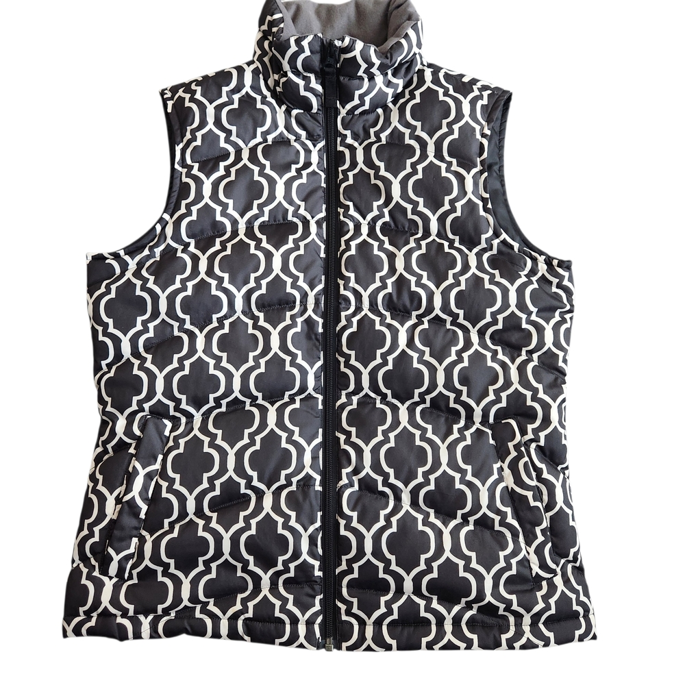 Lands' End Down Puffer Vest Quatrefoil Women's XS Petite Black Full Zip Pockets
